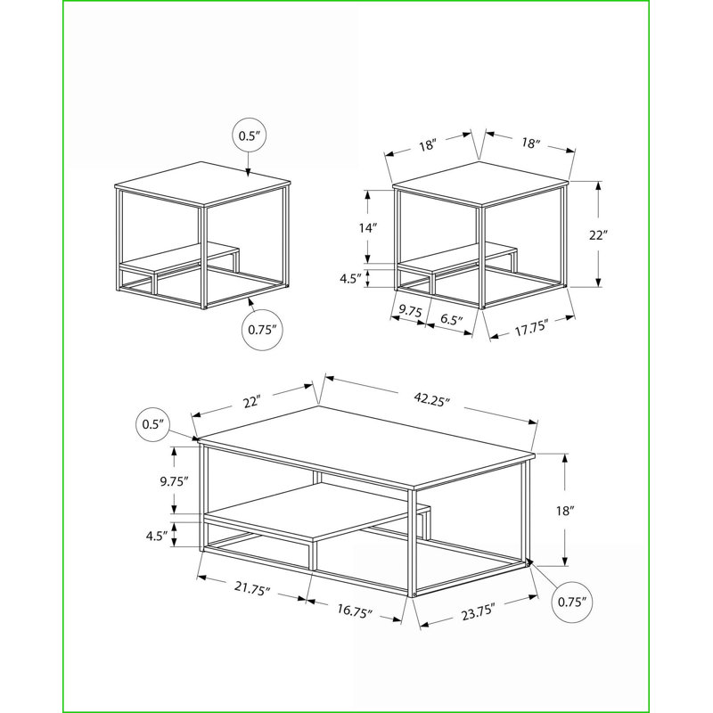 3-Piece Contemporary Coffee Table Set for Living Room – White Laminate Top, Grey Metal Frame, Extra Storage Shelf