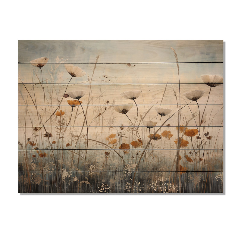 Minimalisme, Wildflower Wonderland I, art mural sur bois de pin naturel, H 10 po x l 20 po
