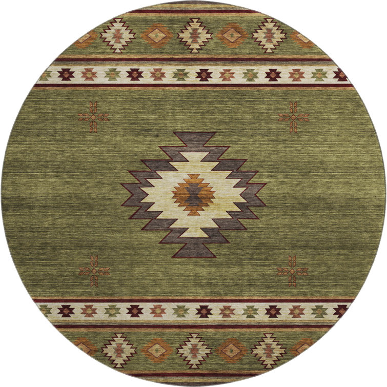 Premium Machine Washable Yamen AMF179 Spice Rug in , Green