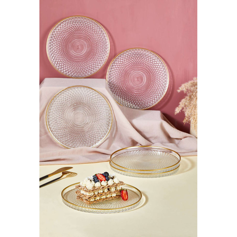 Ensemble d'assiettes à dessert élégantes (6 pièces), 8,3 pouces, 100% verre, transparent | Parfait pour servir des gâteaux, des pâtisseries et des desserts | Design élégant, idéal pour les fêtes et les occasions spéciales, lavage à la main recommandé