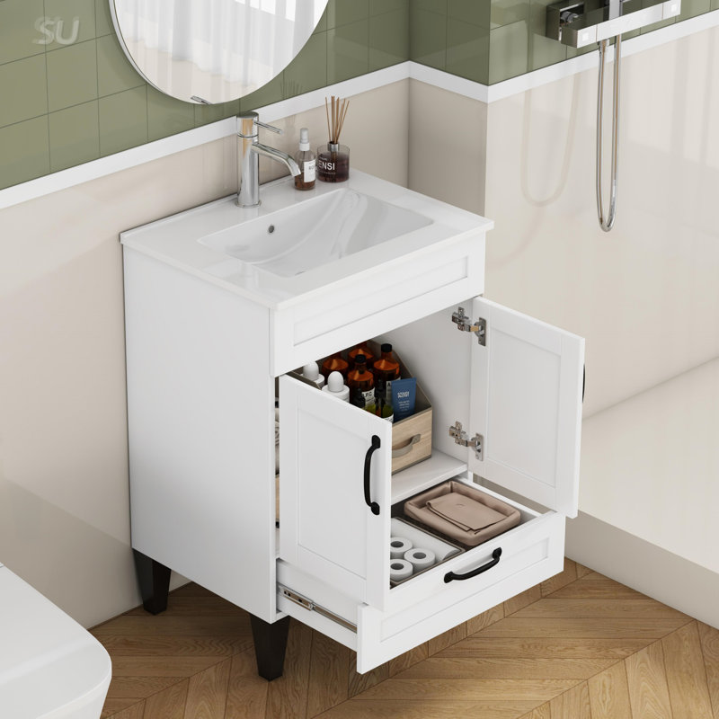 Meuble-lavabo moderne de 24 pouces avec lavabo, charnières à fermeture en douceur et rangement spacieux pour des salles de bain élégantes et fonctionnelles