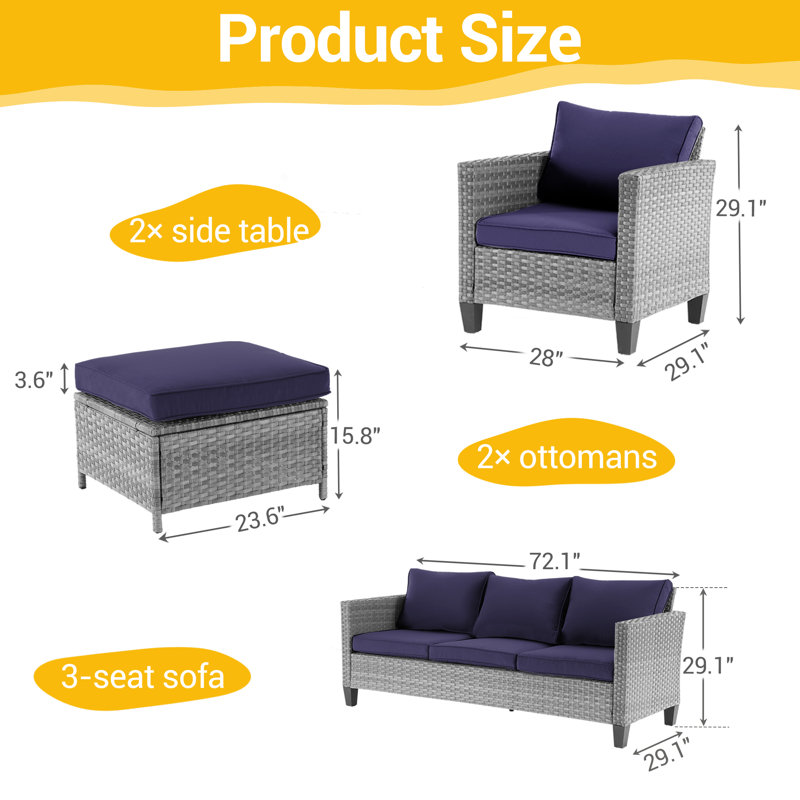 Ensemble de conversation d'extérieur pour 5 personnes avec coussins Avicia, Gris, Bleu marine