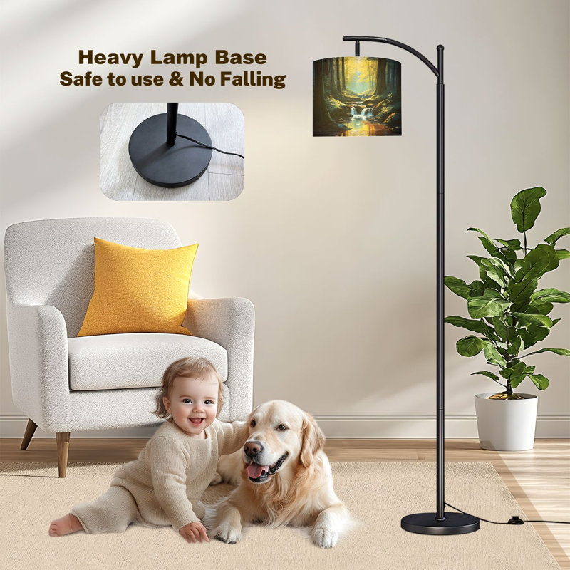 Arc Floor Lamp river forest around trees sunset forest Floor Lamps with Remote LED Lights Adjustable Lamp Shades Tall Standing Lamps for Reading Office Living Room