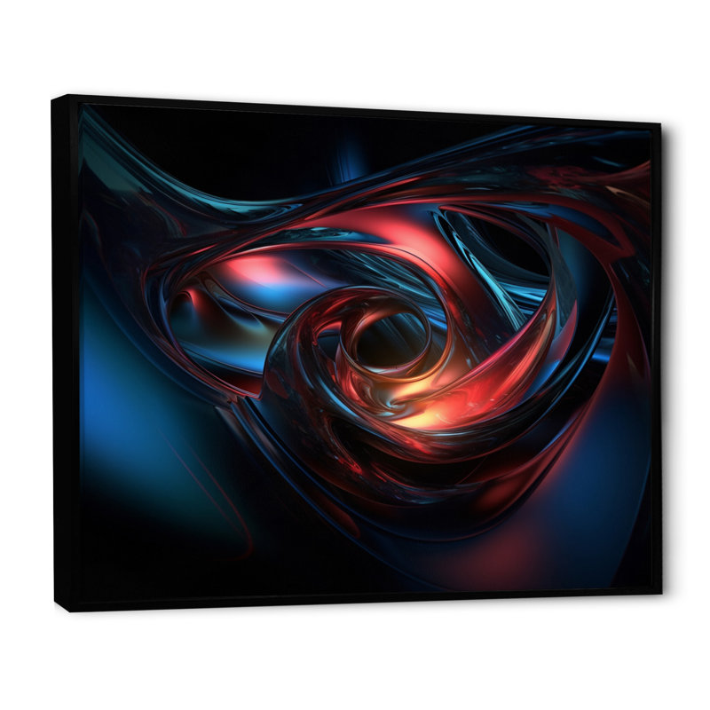 Mélange harmonieux rouge-bleu II, H 24 po x l 32 po x P 1 po, Toile avec cadre flottant noir