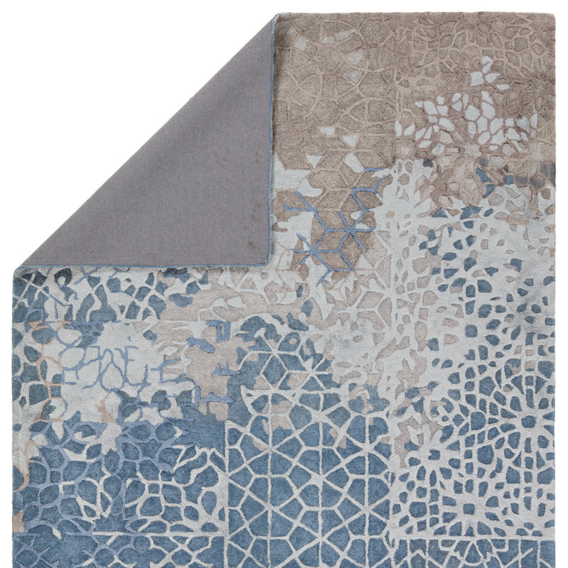 Rectangle Sahaj Abstract Hand Tufted Wool/Viscose Area Rug in Blue/Gray, Rectangle 5' x 8'