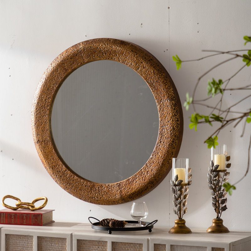 Mur rustique martelé rustique et miroir décoratif, cadre en fer décoratif de 31,3 po pour la maison