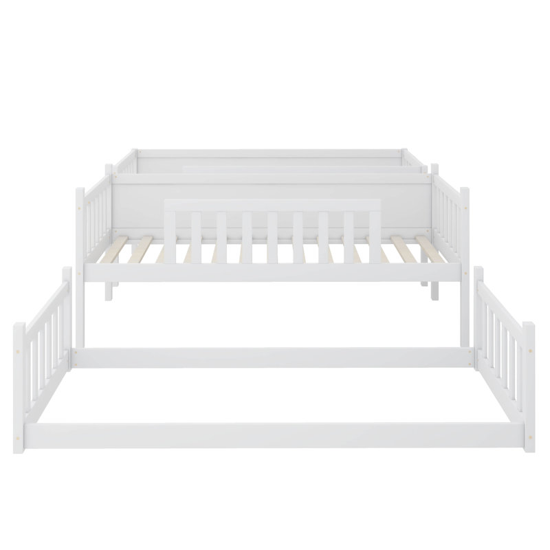 Twin-Sized Triple-Layer Rubber Wood Bunk Bed Fully Equipped With Ladders And Guardrails, White
