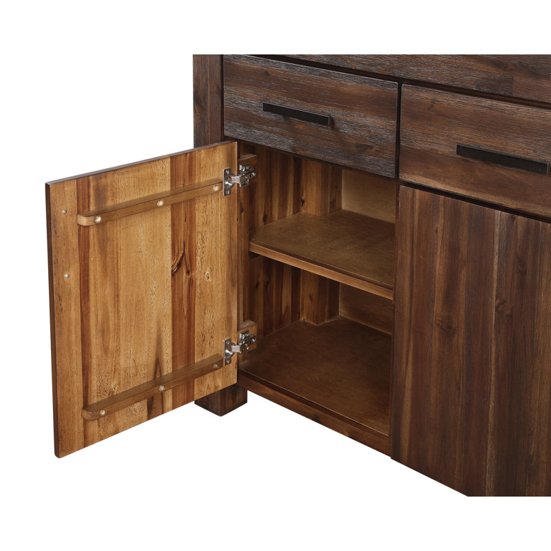 Buffet en bois d'acacia à 3 tiroirs de 63 po de largeur Lia, Brun brique
