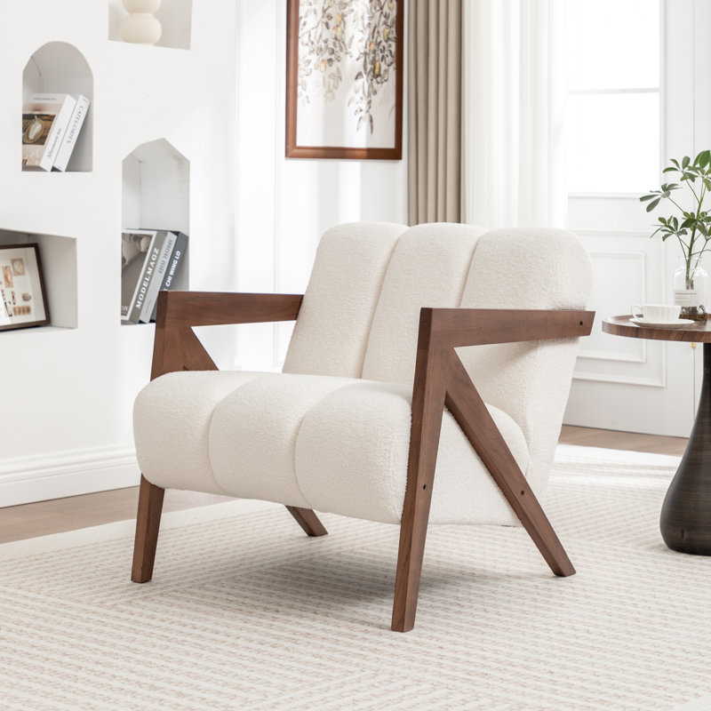 Bula Solid Wood Upholstered Armchair, White