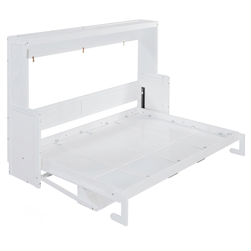 Grand lit escamotable avec élévateur hydraulique et bureau, Blanc, Grand lit