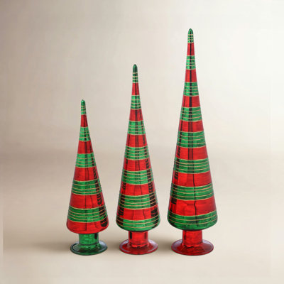 3-Piece Striped Glass Tabletop Tree Set