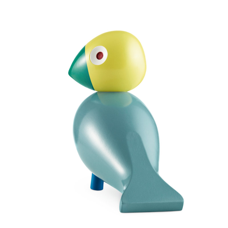 Kay Bojesen Songbird, 1, Turquoise/Yellow, 6.1" H x 6.3" W x 3.1" D