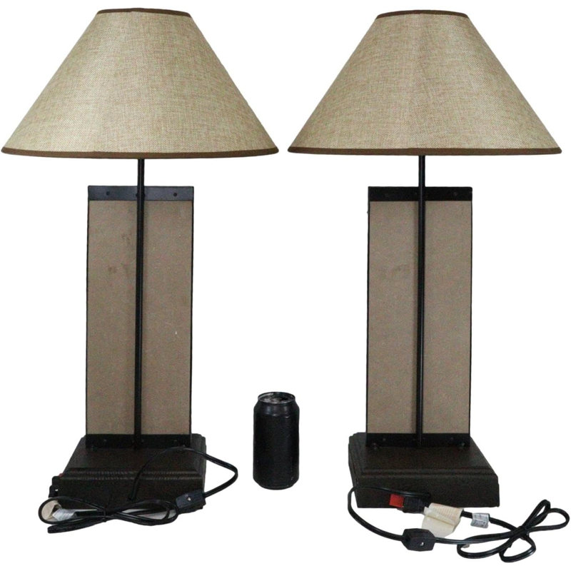 Set Of 2 Rustic Western Triple Lone Stars Wood And Metal Bedside Table Lamps