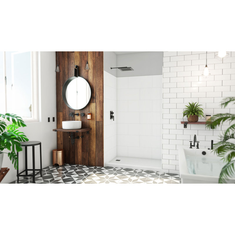 DreamLine DreamStone 36 in. D x 50 in. W x 84 in. H Shower Wall Kit in White Traditional Subway