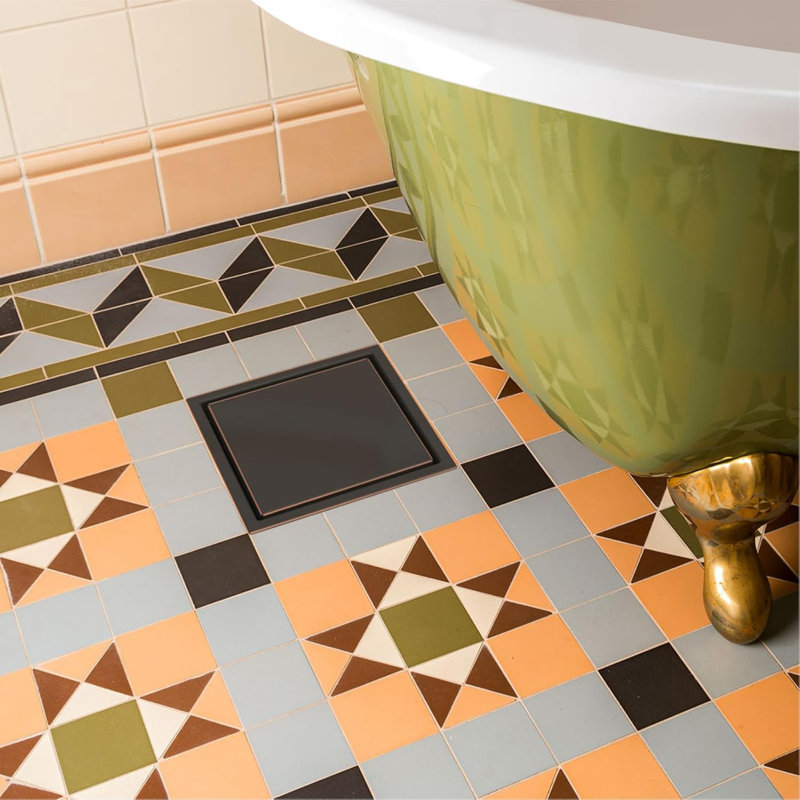 Drain de douche carré de 6 pouces, insert de carrelage réversible et grille-Kswhyrs0001, Bronze frotté à l'huile