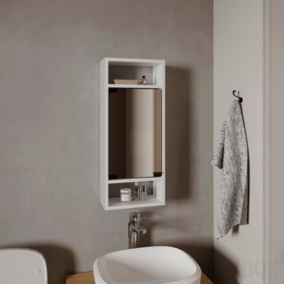 Wall-Mounted Mirror Medicine Cabinet With One Door And Interior Storage Shelves, White