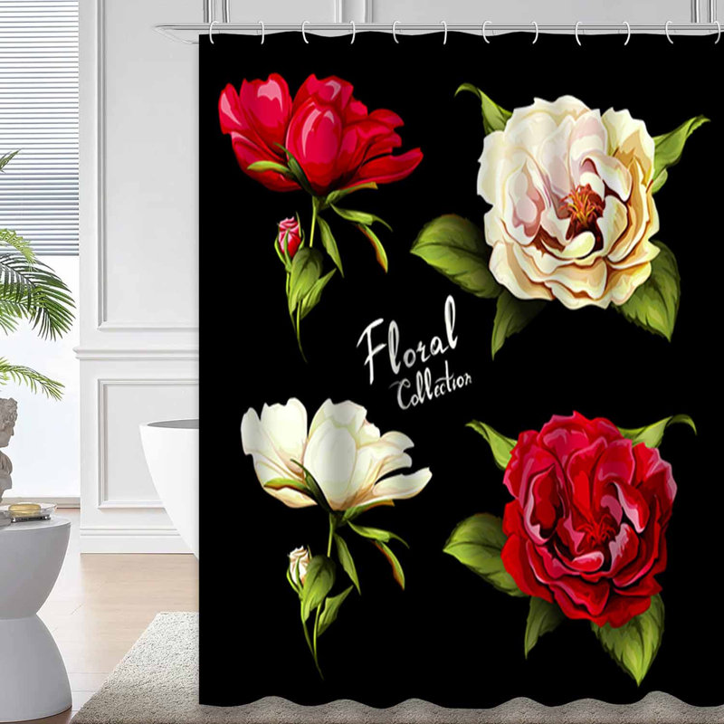 Rideau de douche imperméable à motif floral avec 12 crochets, L 72 po x l 78 po