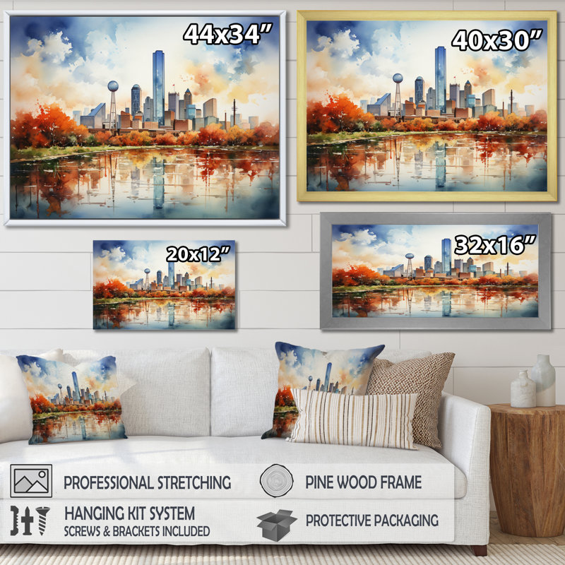 " Dallas Perspectives IV ", 34" H x 44" W x 1.5" D, Gold Floater Framed