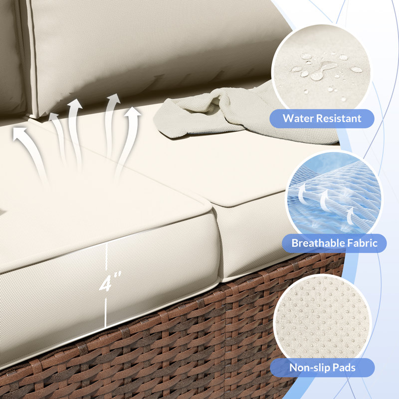 Babak 50.4'' Wicker Outdoor Loveseat with 4"D Cooling Cushions, Cream