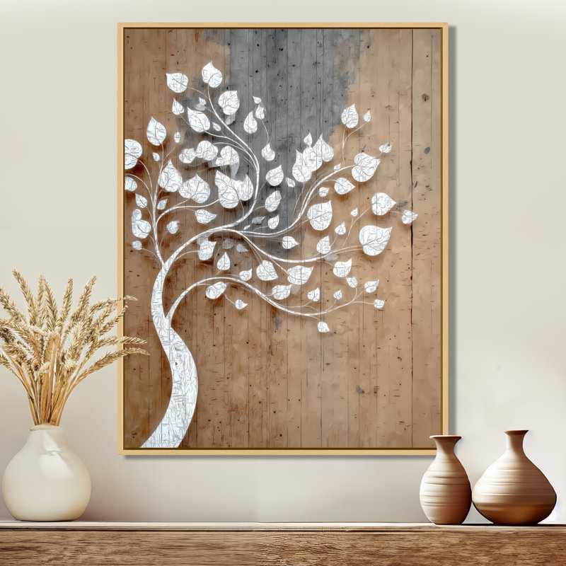 «White Tree of Life Summer Breeze On Wood», reproduction d'art sur toile, arbre blanc, H 32 po x l 24 po, Cadre flottant