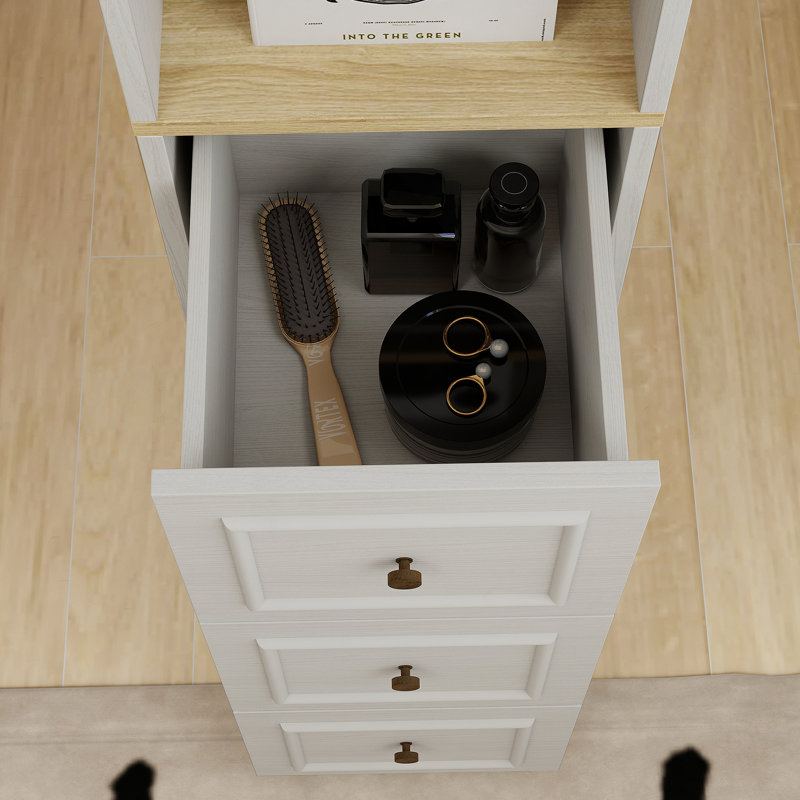 Armoire en bois, armoire de rangement avec 3 tiroirs et 2 crochets