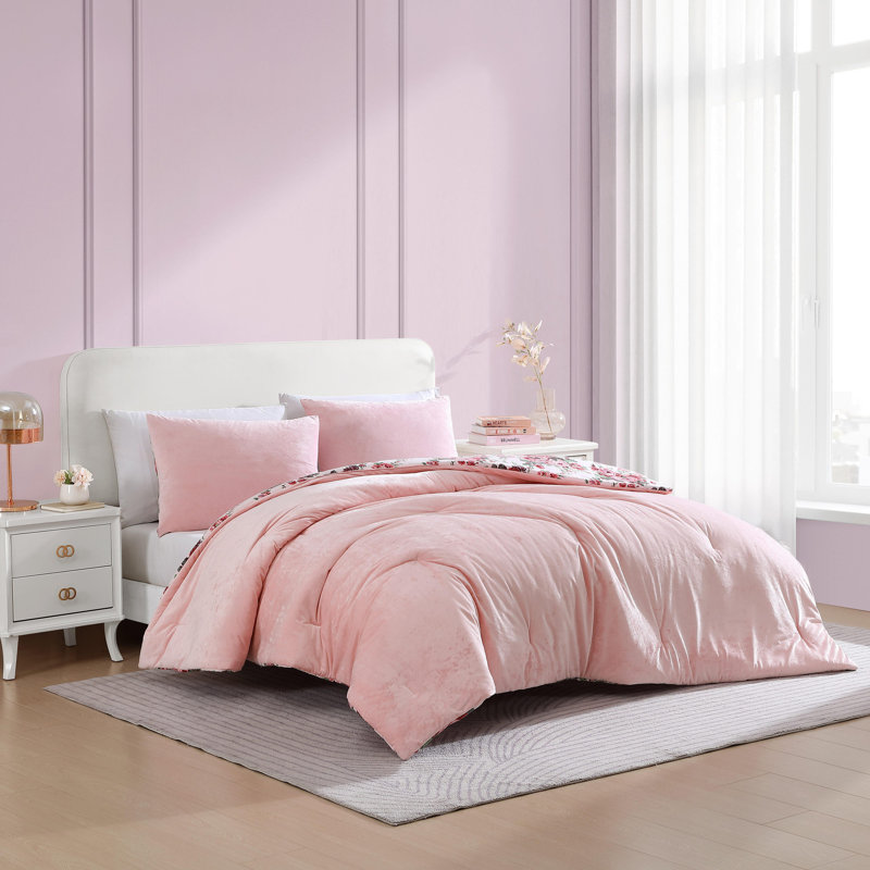 Ensemble d'édredon réversible Betsey Johnson, Édredon pour très grand lit + 2 très grandes ta, Rose