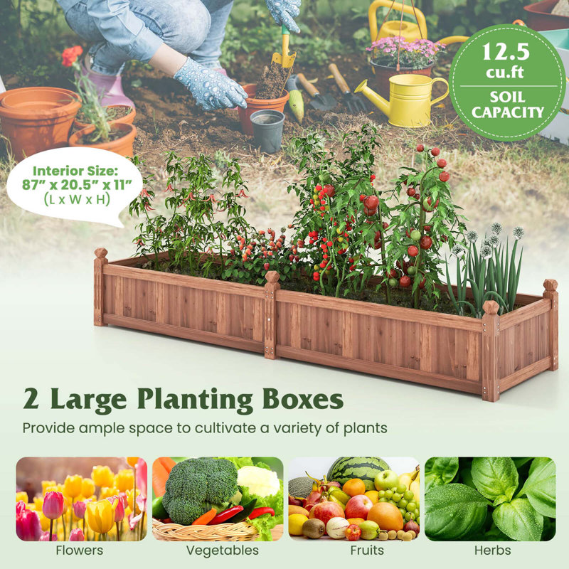 Arlmont & Co. Wooden Raised Garden Bed Outdoor Rectangular Planter Box With Drainage Holes