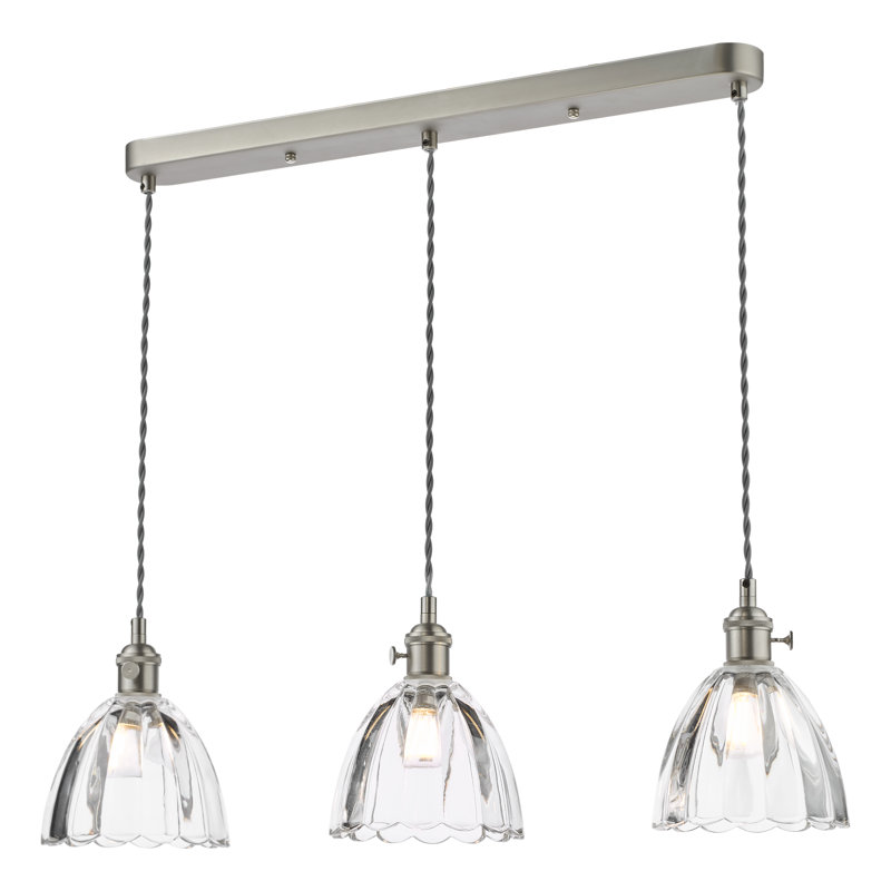 Hadano 3LT SUSPENSION WITH CLR RIBBED BELL GLS, Antique Chrome