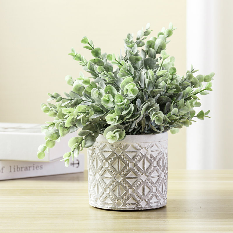 8.9'' Faux Eucalyptus Plant in Cement Pot