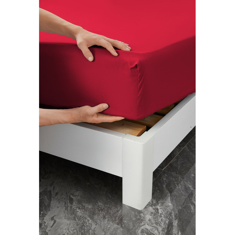 Ensemble de draps en rayonne , Rouge, Ensemble de draps pour très grand lit + un drap-h
