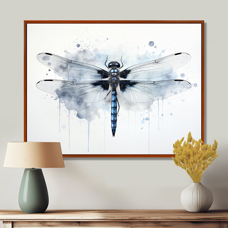 Libellule élégance I - Art mural libellule, H 16 po x l 32 po x P 1 po, Cadre flottant brun