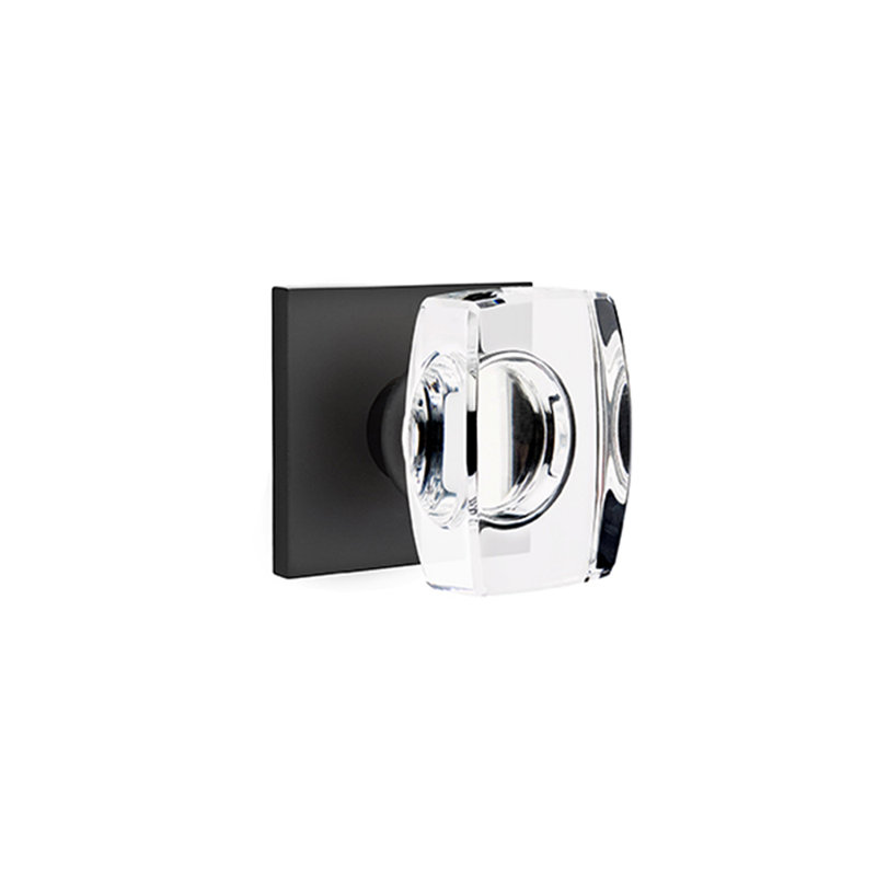 Ensemble de boutons de passage Emtek avec rosette carrée et bouton en verre Windsor, Dos plat