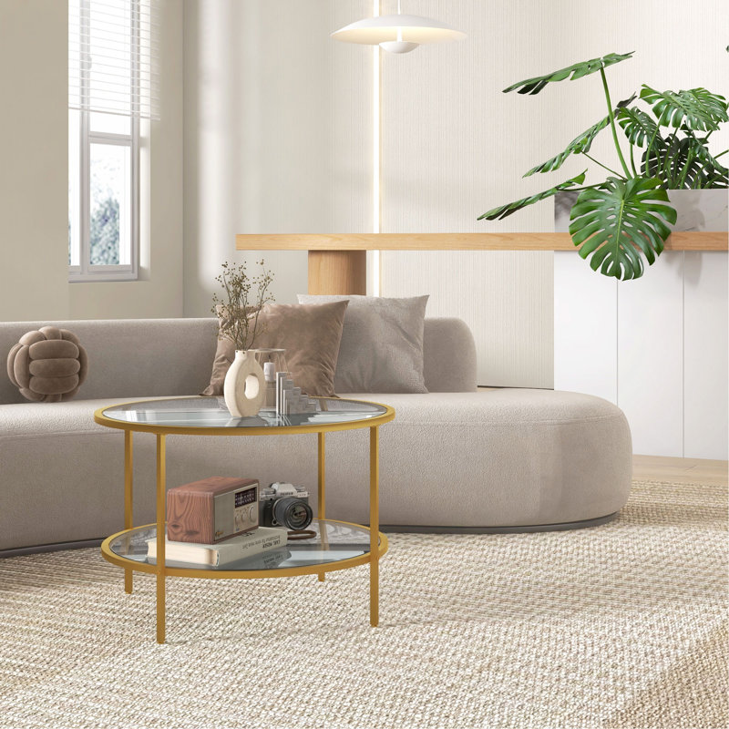 Bupe Glass Top Single Coffee Table, 16.9"H x 25.6"L x 25.6"W, Gold