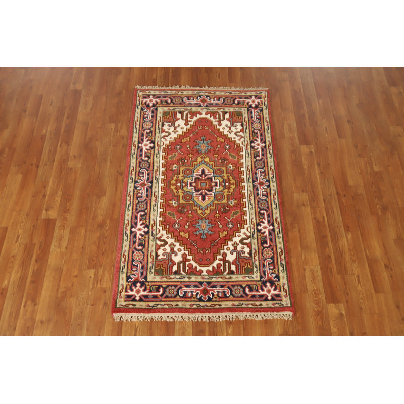 Tapis orange à motif géométrique orange Heriz Serapi 3 x 5