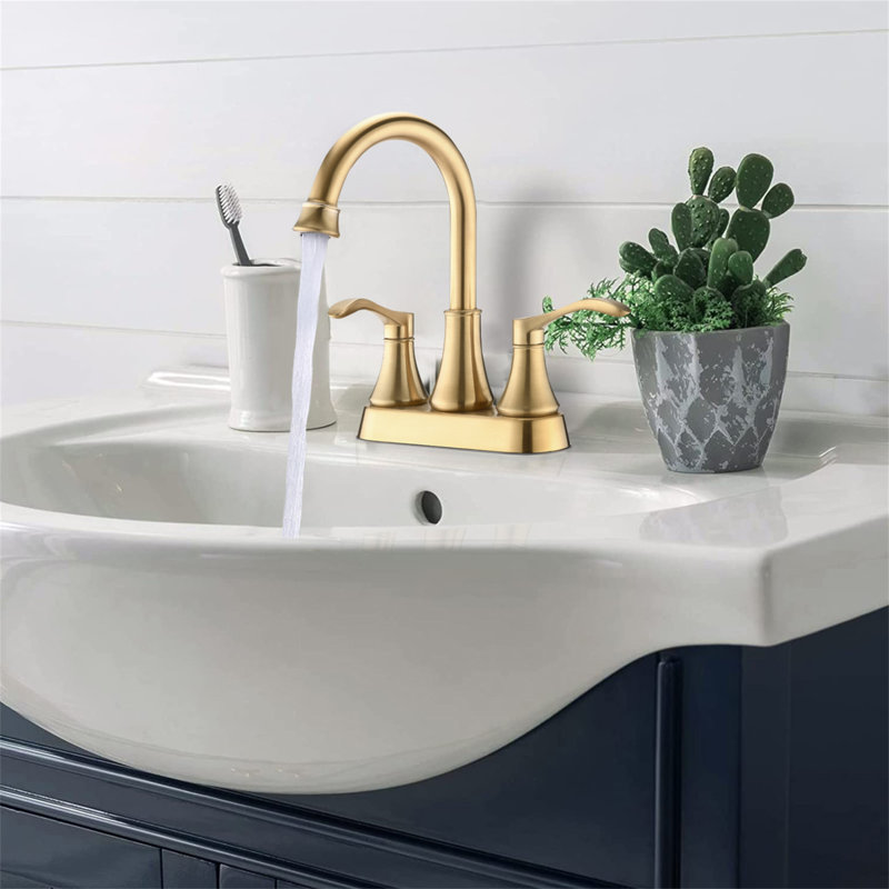 4 Inches Centerset Bathroom Faucet 360° Swivel Spout, With Pop Up Drain, Brushed Gold