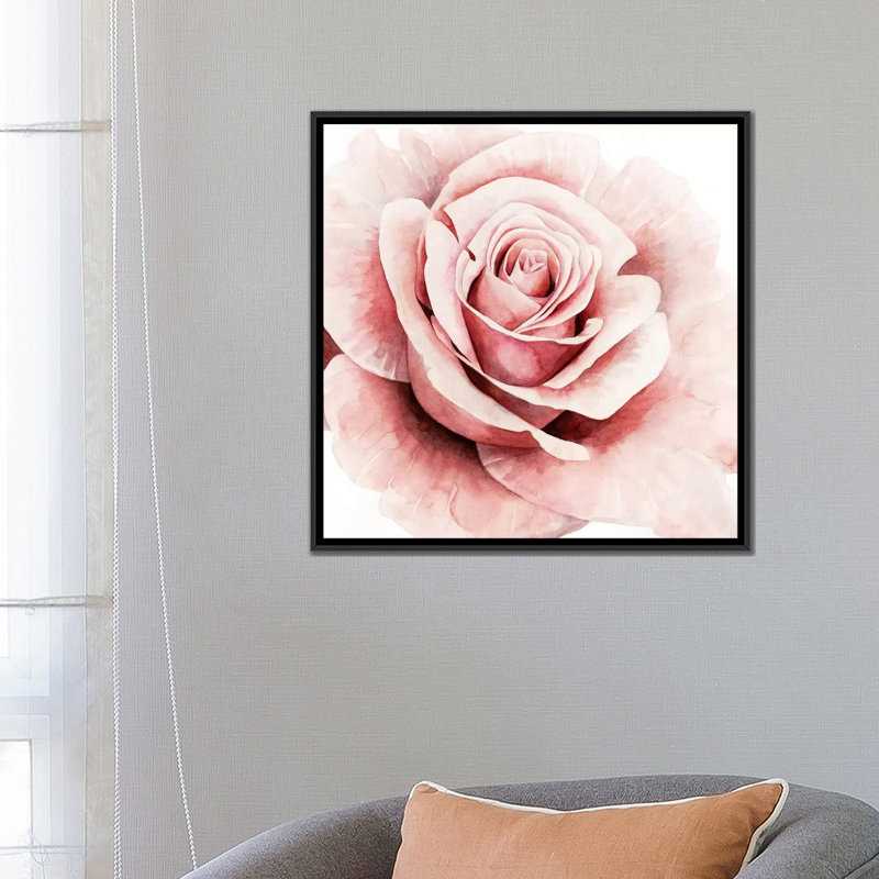 Rose rose I - reproduction sur toile, H 18 po x l 18 po x P 1,5 po, Toile avec cadre noir, Pas de tapis