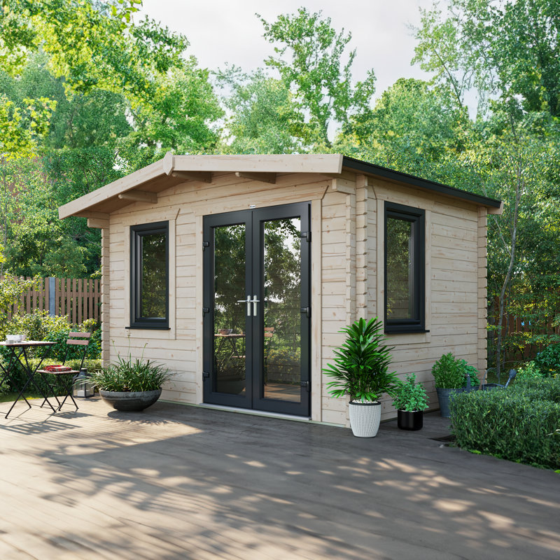 Powersheds Apex 8 x 12ft Chalet Log Cabin, Doors to the Right - 44mm