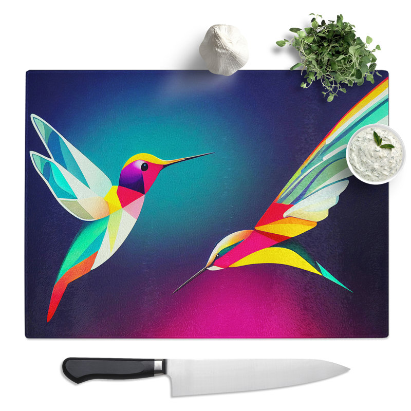 Groovy Hummingbirds Abstract  Glass Chopping Board