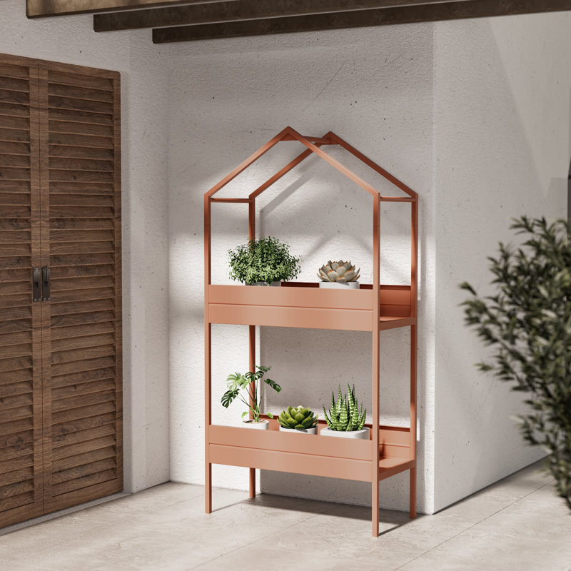Support à jardin extérieur en acier avec grand rangement, Rouge