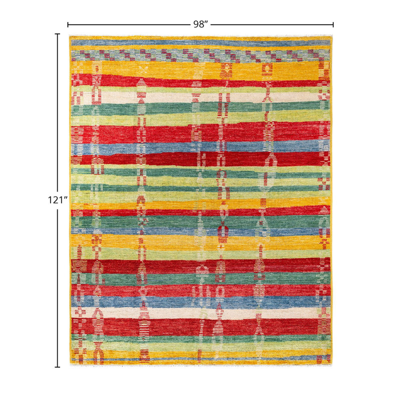 Overyed One-of-a-Kind Rectangle 8'2" X 10'1" New Age Wool Area Rug Red/Yellow/Green