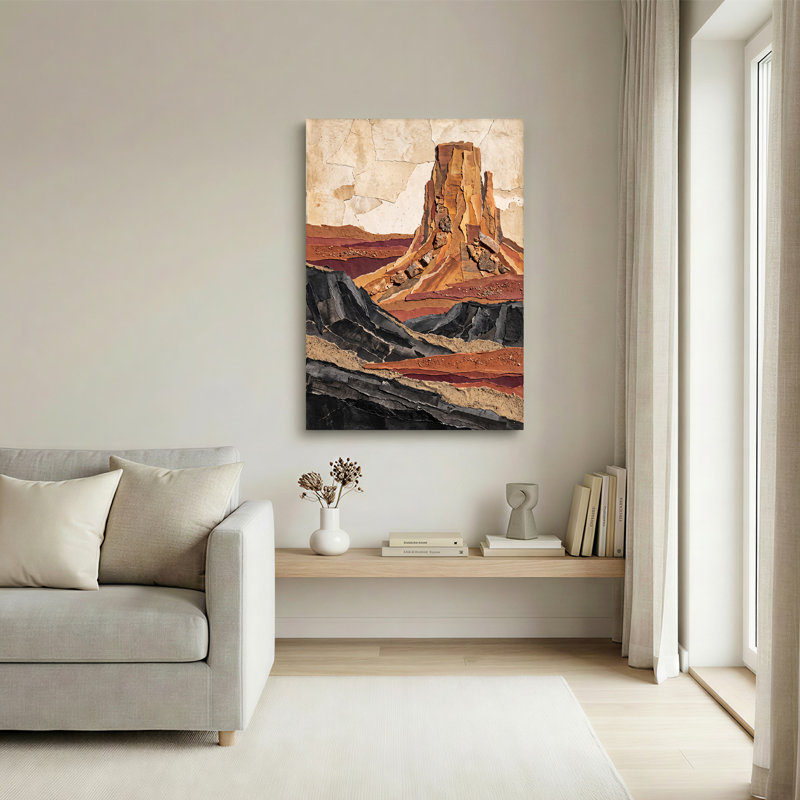 «Layered Rock Formation in Earth Tones», art mural sur toile de style collage, H 40 po x l 28 po