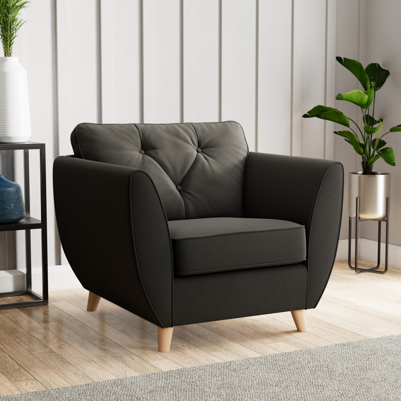 Collazo Upholstered Armchair, Black, Beige Wood
