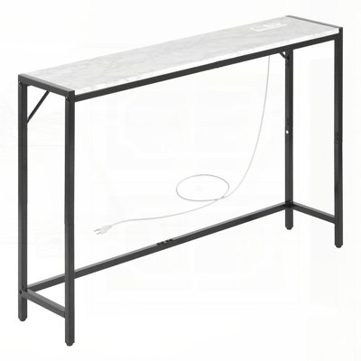 Console étroite en marbre avec prise de courant intégrée et ports USB