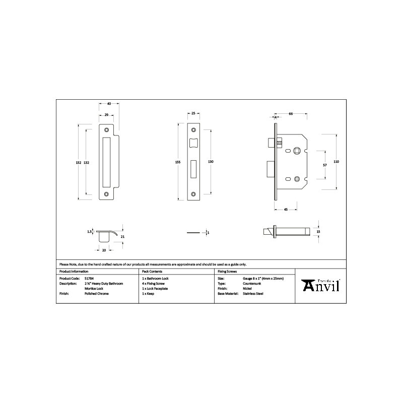 Heavy Duty Bathroom Lock, Polished Chrome