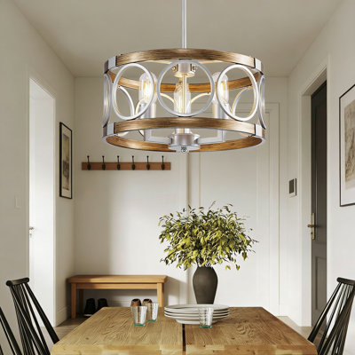 Lustre cylindrique à hauteur réglable, plafonnier semi-encastré 3 lumières avec finition grain de bois, éclairage rustique moderne pour la salle à manger, îlot de cuisine, couloir