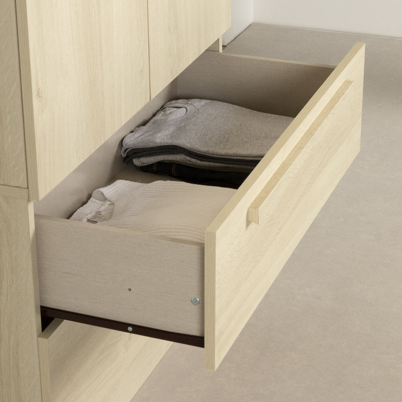 Bleached Oak Contemporary Hinged Wardrobe with Drawers and Shelves