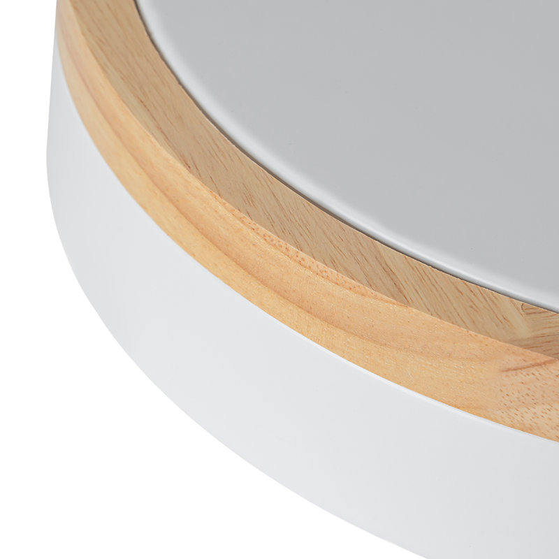 Scandinavian Dimmable Wooden Led Round Flush Mount, 2.4" H x 11.8" W x 11.8" D, White