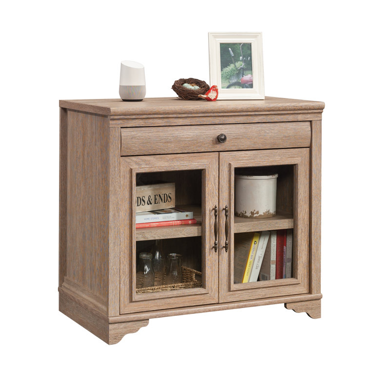 Base de bibliothèque en bois avec 2 portes en verre et tiroir spacieux, brun
