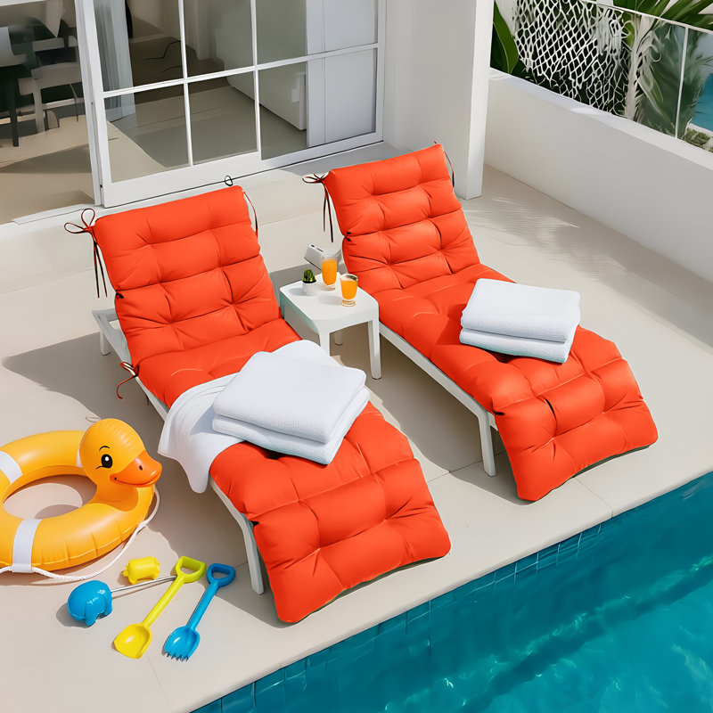Outdoor Chaise Lounge Chair Cushion 72 X 22 X 4 Inches 100% Waterproof Polyester Patio Pool Lounge Chair Cushion For Outdoor Furniture With Ties,Orange