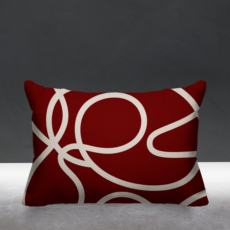 Squiggles Abstract Indoor/Outdoor Throw Pillow, Black, 14" x 20", Rectangular